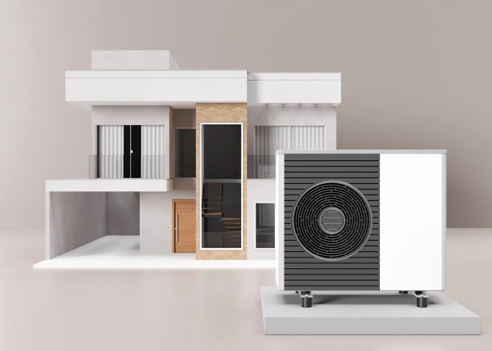 Varmepumpe ved moderne hus
